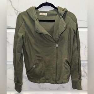 Hollister Green Biker Bomber Jacket Hooded